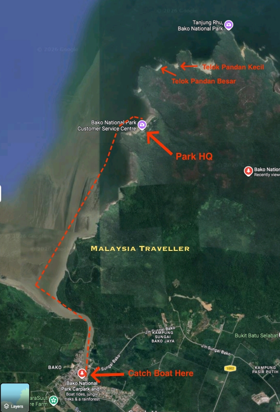 map showing locations within Bako National Park