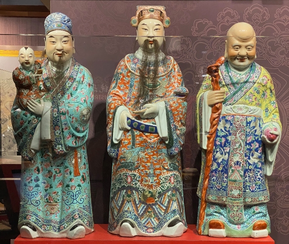 three Chinese deity statues three Chinese deity statues