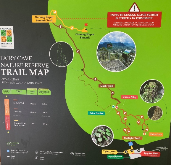 map showing the various trails inside Fairy Cave