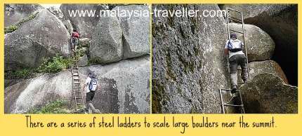 Ladders are needed to ascend the final few meters on Gunung Datuk.