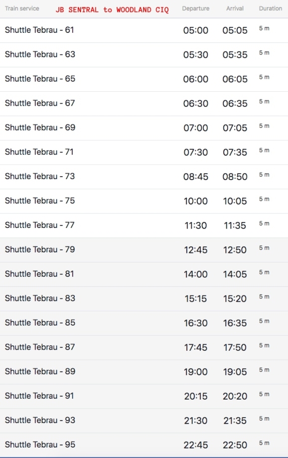 train timetable JB Sentral to Singapore train timetable JB Sentral to Singapore