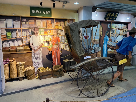 mock up of a street scene with a rickshaw
