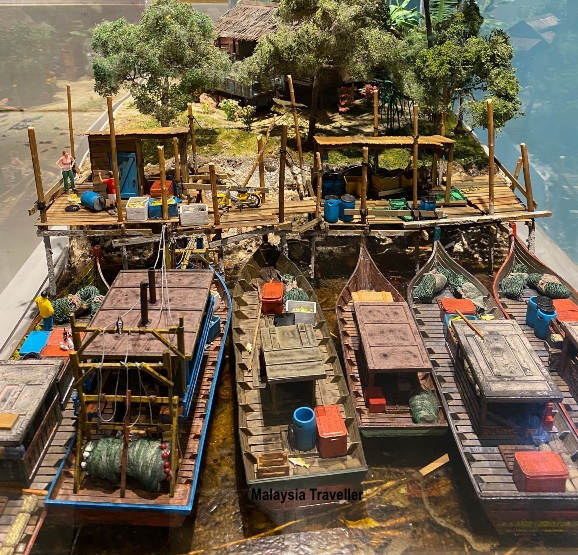 model diorama of fishing boats