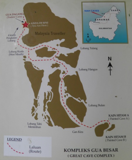 Niah Caves map showing location of different caves