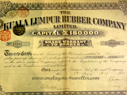 Old share certificate at the Petaling Jaya Museum