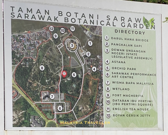 map showing the landmarks in the vicinity of the Sarawak Botanical Gardens