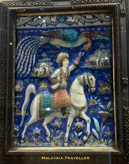 Safavid period square ceramic tile with palmetto design on cobalt blue. Safavid period square ceramic tile with palmetto design on cobalt blue.