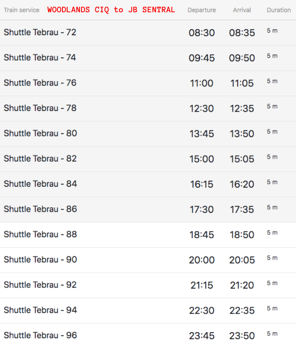 train timetable Singapore to JB Sentral train timetable Singapore to JB Sentral