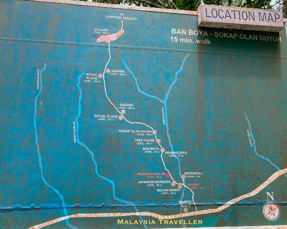 map showing the route to the top of Bung Jagoi