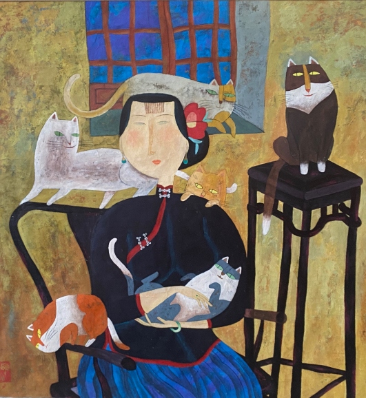 Chinese artwork featuring cats