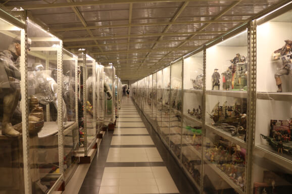 warehouse style display shelving at Penang Toy Museum warehouse style display shelving at Penang Toy Museum