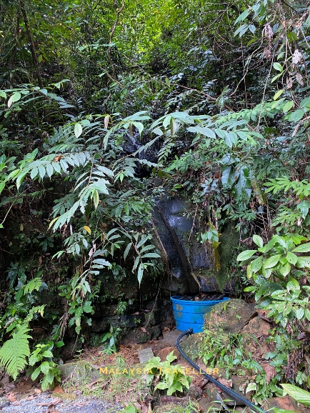water tank and pipe collecting water from a small spring